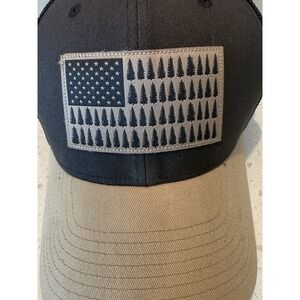Columbia Men's Fitted Mesh Back Hat Gray Tan‎ Size S/M Patriotic Flag Trees Logo